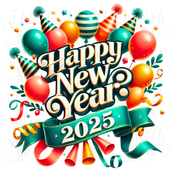 Happy New Year Iron-On Transfers, Digital Confetti Party PNG, Shirt Design, Sublimation, 2025 New Year Poster, Holiday Scrapbook Images