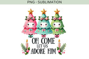 Oh Come Let Us Adore Him PNG | Christian Coquette Christmas with Bow, Jesus & Bible Verse Sublimation Design