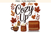 Cozy Up in Retro Fall Vibes, Sublimation PNG for Shirt Designs, Autumn Leaves Digital Print, DIY Card Making, PNG Digital Downloads