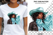 Turquoise Cowgirl, PNG Digital Download for Sublimation, T-Shirt Designs, Texas Cowgirl Hat for Crafting, Print on Demand, African American