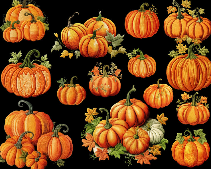 Fall Pumpkins Clip Art Bundle - Png Imitation Embroidery