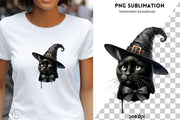 Halloween Black Cat PNG Design, Digital Crafting File, Sublimation Print, Black Cat Halloween Art, Transparent PNG for Shirts