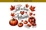 Fall in Love with Autumn PNG, Autumn Leaves & Vibes Sublimation, Trendy Fall Shirt Design, Digital Download for T-Shirts, Love Fall