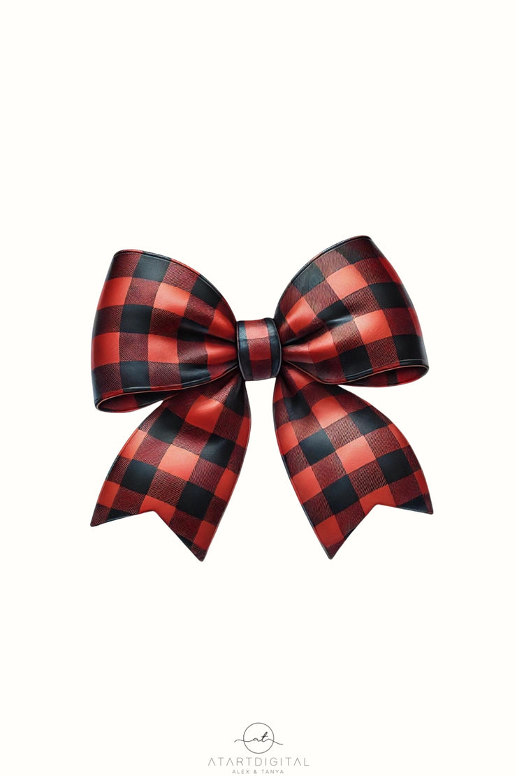 Christmas Buffalo Plaid Bow PNG, Sublimation Design, Festive Checkered Bow, Digital Shirt Design, Holiday Coquette Bow,Transparent Christmas