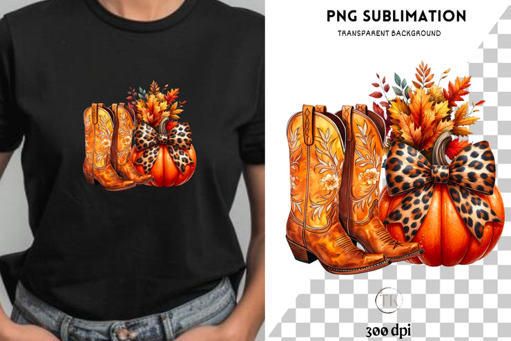 Cowboy Autumn PNG, Sublimation Prints for Fall Crafting and Card Making, Digital Downloads, Fall Shirt, Pumpkin PNG, Transparent