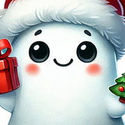 Trendy Christmas Ghost PNG | Cute Retro Ghost with Christmas Tree and Gifts for Sublimation & Holiday Hoodies