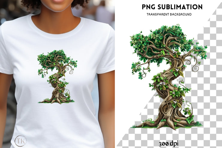 Green Tree PNG Digital Print, Transparent Forest Art, Sublimation Crafting File, Evergreen Tree, Digital Downloads, Aesthetic Tshirt Design