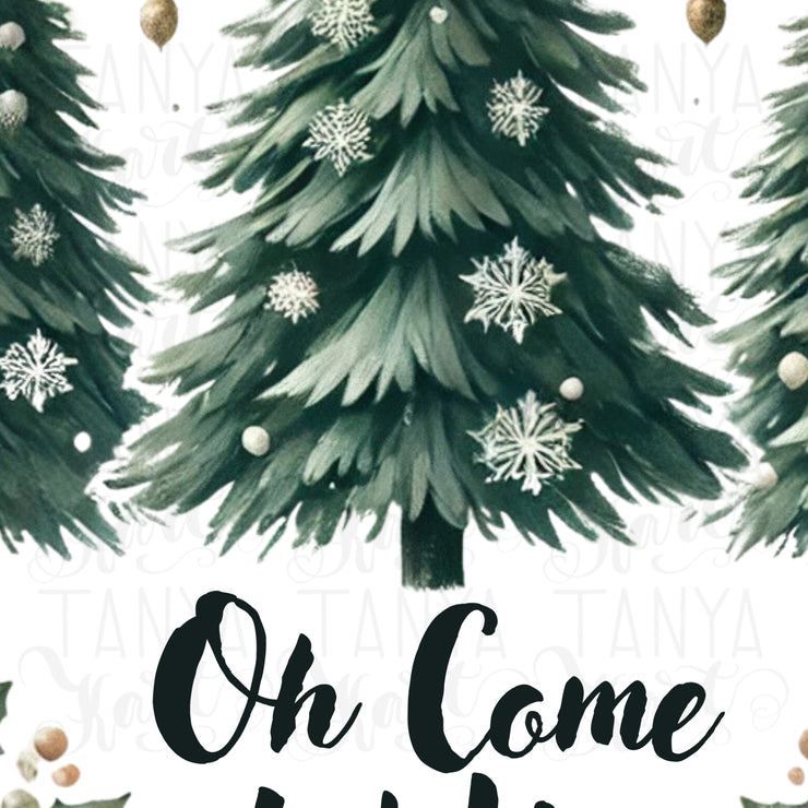 Christian Christmas Quote PNG | Coquette Bow & Bible Verse "Oh Come Let Us Adore Him" for Sublimation & Holiday Art