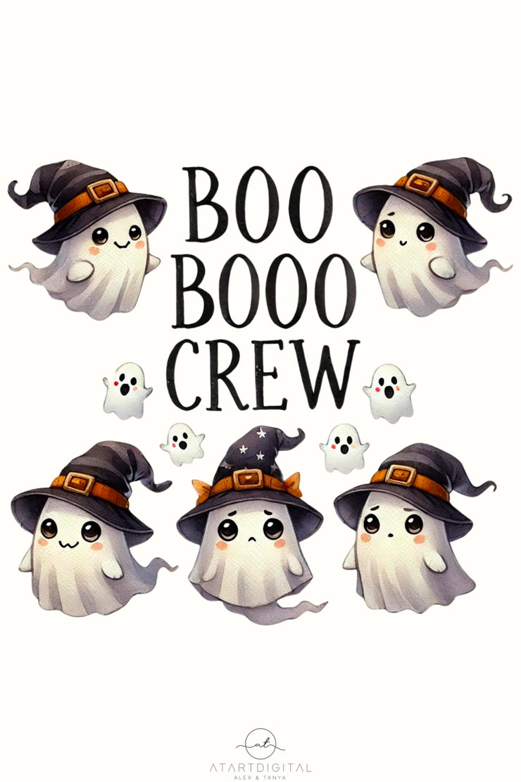 Boo Boo Crew Halloween PNG,  Retro Ghosts Collection, Funny Halloween Sublimation PNG, Card Making, Halloween Transparent Designs