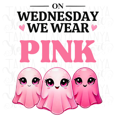 On Wednesday We Wear Pink, October Cancer Awareness PNG, Cute Pink Ghost Digital Print, Pink Halloween Ghost, Sublimation Design for Tshirts