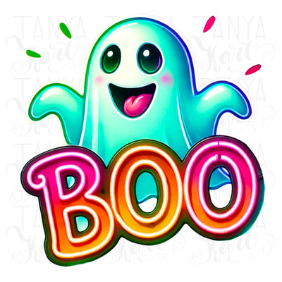 Neon Ghost PNG for Halloween Crafting & Sublimation, Boo-tiful Ghost, Digital Prints for Cards, T-Shirt Designs, DIY Projects