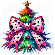 Coquette Christmas Tree PNG | Aesthetic Colorful Christmas Design for Cute Holiday Sublimation & T-Shirts