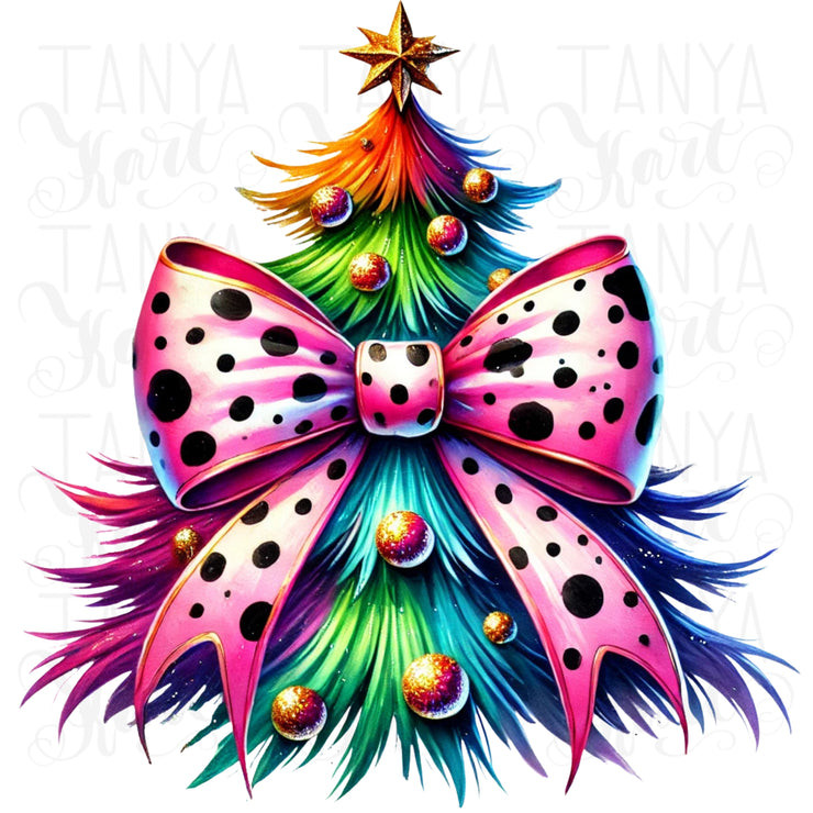 Coquette Christmas Tree PNG | Aesthetic Colorful Christmas Design for Cute Holiday Sublimation & T-Shirts