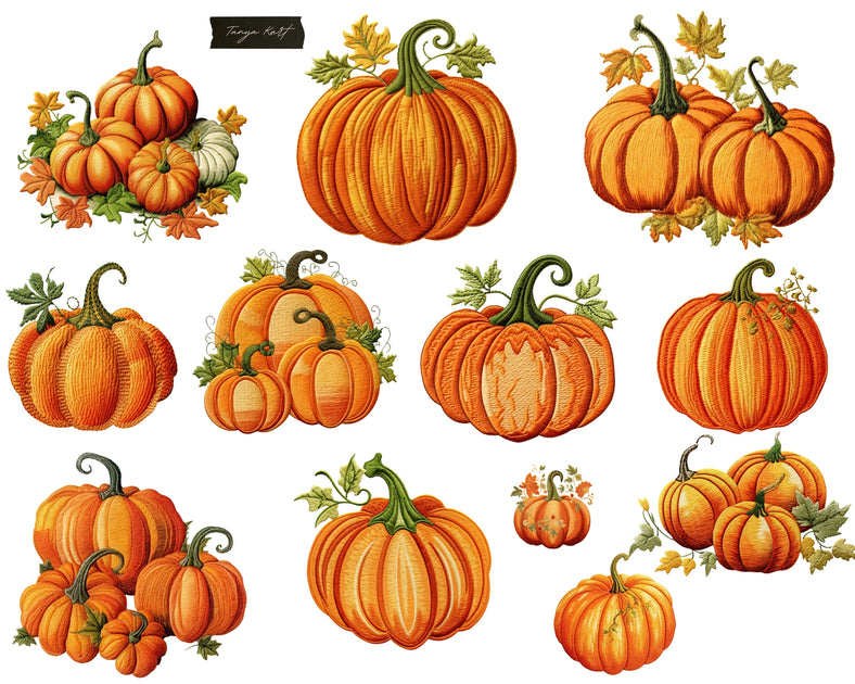 Fall Pumpkins Clip Art Bundle - Png Imitation Embroidery – ATArtDigital