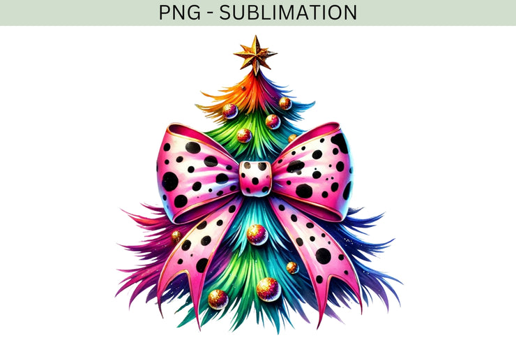 Coquette Christmas Tree PNG | Aesthetic Colorful Christmas Design for Cute Holiday Sublimation & T-Shirts