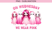 On Wednesday We Wear Pink, Cancer Awareness PNG Digital Download, Pink Ghost Halloween Print, October Ghost, Pink Halloween Sublimation