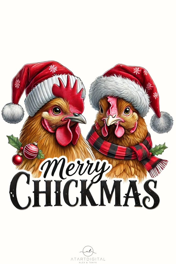 Merry Chickmas PNG, Cute Chicken Christmas Sublimation for Farm Animal Shirts & Funny Xmas Designs