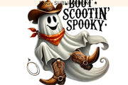 Boot Scootin' Spooky Western Fall PNG, Transparent Halloween Graphic, Wild West Cowboy Ghost Halloween PNG, Country Western Ghost