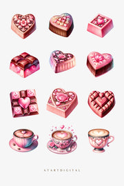 Coffee Cups Clipart Set with Pink Chocolate