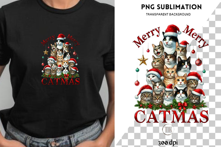 Catmas Sublimation Print, Transparent PNG Design for POD