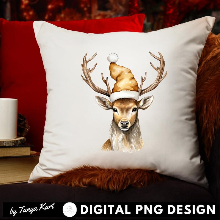 Gold Christmas Deer Sublimation Design - Instant Download