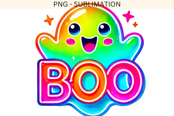 Neon Boo Ghost PNG, Digital Download for Crafts, Trendy Halloween Design, Ghost PNG - Halloween Sublimation Design