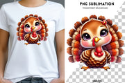 Cute Turkey PNG, Watercolor Thanksgiving Baby Design for Kids’ First Thanksgiving & Fall Shirt Sublimation, Thankful Turkey PNG