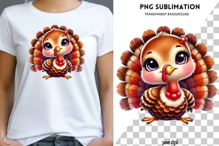 Cute Turkey PNG, Watercolor Thanksgiving Baby Design for Kids’ First Thanksgiving & Fall Shirt Sublimation, Thankful Turkey PNG