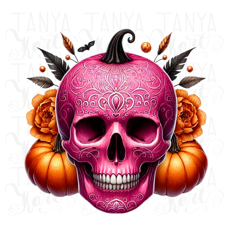 Pink Skull Pumpkin Halloween PNG, Spooky Season Graphic, Gothic Halloween Pink Skull, DIY Projects, Sublimation Graphic, Horror Seasonal