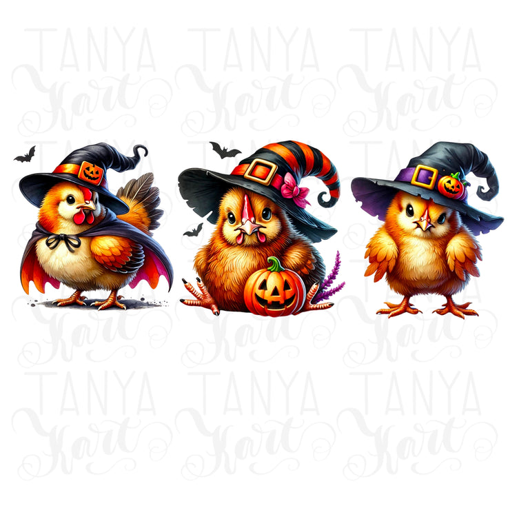 Halloween Chickens PNG for Shirt, Cute & Funny Chicken Sublimation Graphics, Farm Coquette Witch Design, Witchy Chickens, Digital Download