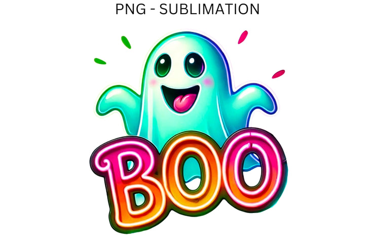 Neon Ghost PNG for Halloween Crafting & Sublimation, Boo-tiful Ghost, Digital Prints for Cards, T-Shirt Designs, DIY Projects