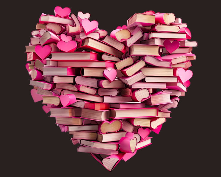 Bookish Valentines PNG | Book Stack Clipart | Pink Hearts