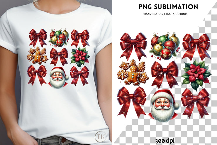 Coquette Christmas Sublimation Design, Santa Claus PNG Digital File, Festive Bow Coquette for Stickers, Printable Christmas Tshirt Design