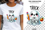 Retro Halloween Trick or Teach PNG Sublimation Design, Funny Teacher Shirt, Print on Demand, Funny Halloween, Digital Download, Pumpkin