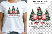 North Pole PNG Sublimation Design, Pink Christmas Shirt, Trendy Coquette Christmas Tree, Watercolor Bow, Girly Christmas, Coquette Bow