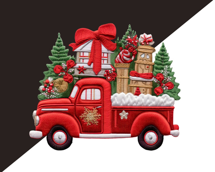Red Christmas Trucks Clipart | Imitation Embroidery