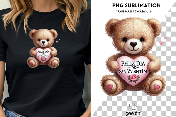 Feliz Día de San Valentín, Retro Design for Iron-On Transfers, Mexican T-Shirts, Spanish Valentine’s Day PNG, Cute Bear, Digital Downloads