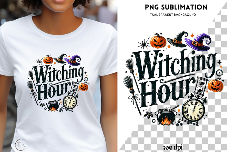 Witching Hour Sublimation PNG, Funny Halloween Designs for Card Making, Digital Download, Spooky Season DTF, Witchy Graphics for Crafting