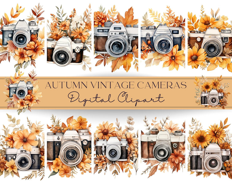Watercolor Vintage Camera with Flowers PNG, Floral Camera