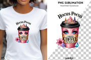 Hocus Pocus I Need Coffee To Focus PNG, Halloween Digital File, Sublimation Wrap DIY, Coquette Halloween Shirt, Cute Halloween Image Tee