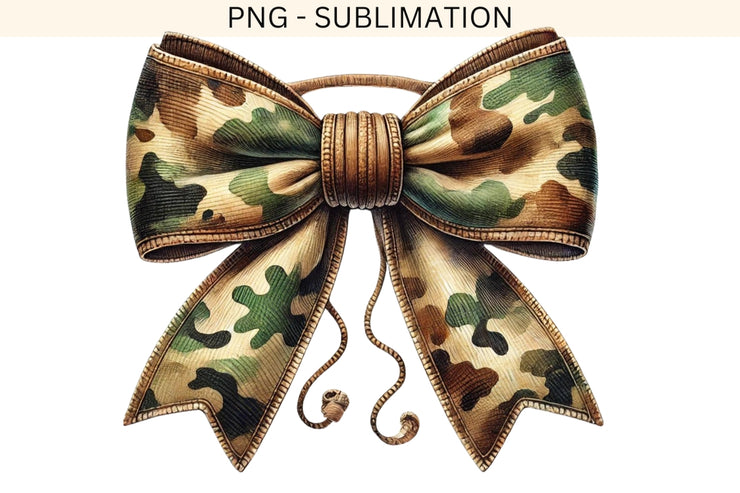 Camo Bow PNG, Sublimation Design for Duck Hunting, Digital Download, Watercolor Bottomland Bow, Camouflage Design, Military Girl Bow