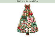 Coquette Christmas Tree PNG, Watercolor Bows and Girly Christmas Sublimation Design for Holiday Shirts, Merry Christmas, Aesthetic Christmas