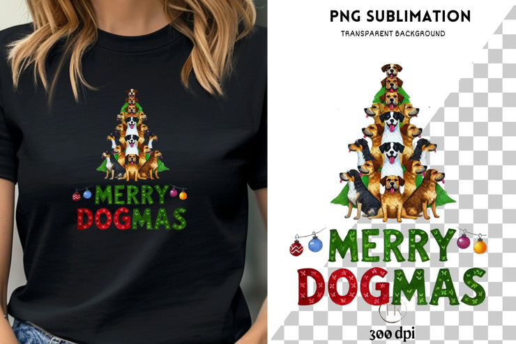 Merry Dogmas, Sublimation Digital Download, Dog Christmas Design, Christmas Puppies, Transparent PNG for Card Making, Shirt Design, Tshirt