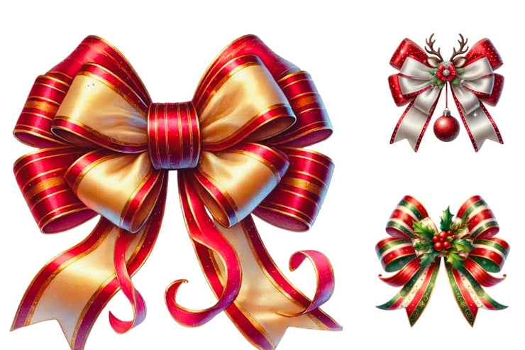 Coquette Christmas Bows PNG, Red Bow Clipart for Sublimation