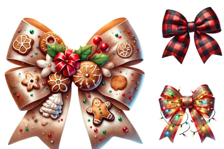 Coquette Christmas Bows PNG, Red Bow Clipart for Sublimation