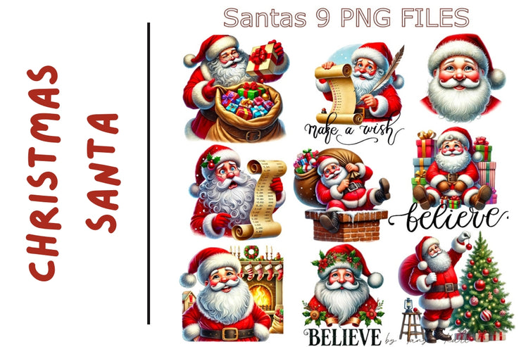 Santa's Collection PNG, Cute Christmas Characters, Funny Cartoon Santa for Xmas Sublimation & T-Shirt Design, DIY Christmas Crafts, Quotes