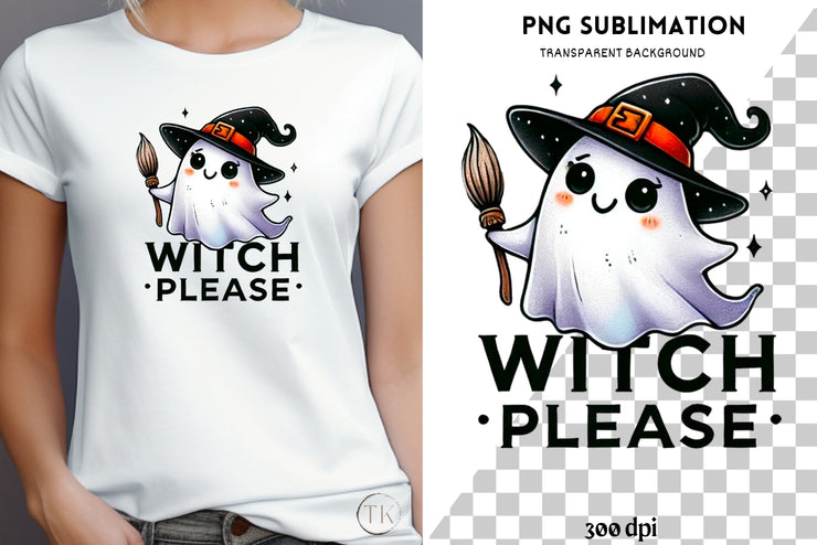 Witch Please Retro Halloween Sublimation Print, Funny October Ghost Tshirt Design, Spooky Season, Digital Download for Halloween Party