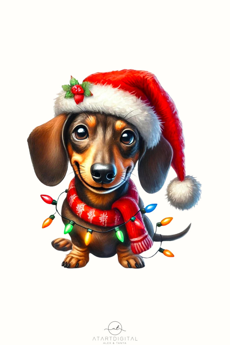 Christmas Dachshund PNG, Xmas Dog Sublimation Design for Digital Prints, Tumbler & T-Shirt Designs, Christmas Pet Transparent PNG Download