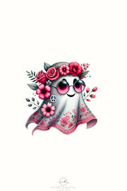 Retro Hippie Ghost PNG, Sublimation Download, Floral Halloween Transfer, Trendy Cute Ghost PNG, High Resolution Sublimation