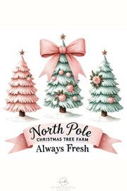 North Pole Christmas Tree Farm PNG, Coquette Pink Christmas Design for Trendy Hoodies & Holiday Sublimation, Shirt Design, Girly Christmas